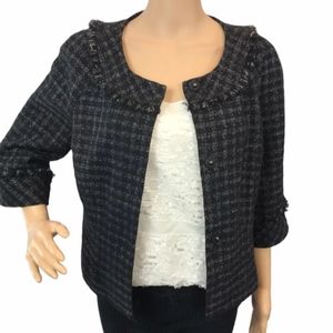 PETITE 12 Ann Taylor black white plaid cropped women's blazer Italian fabric